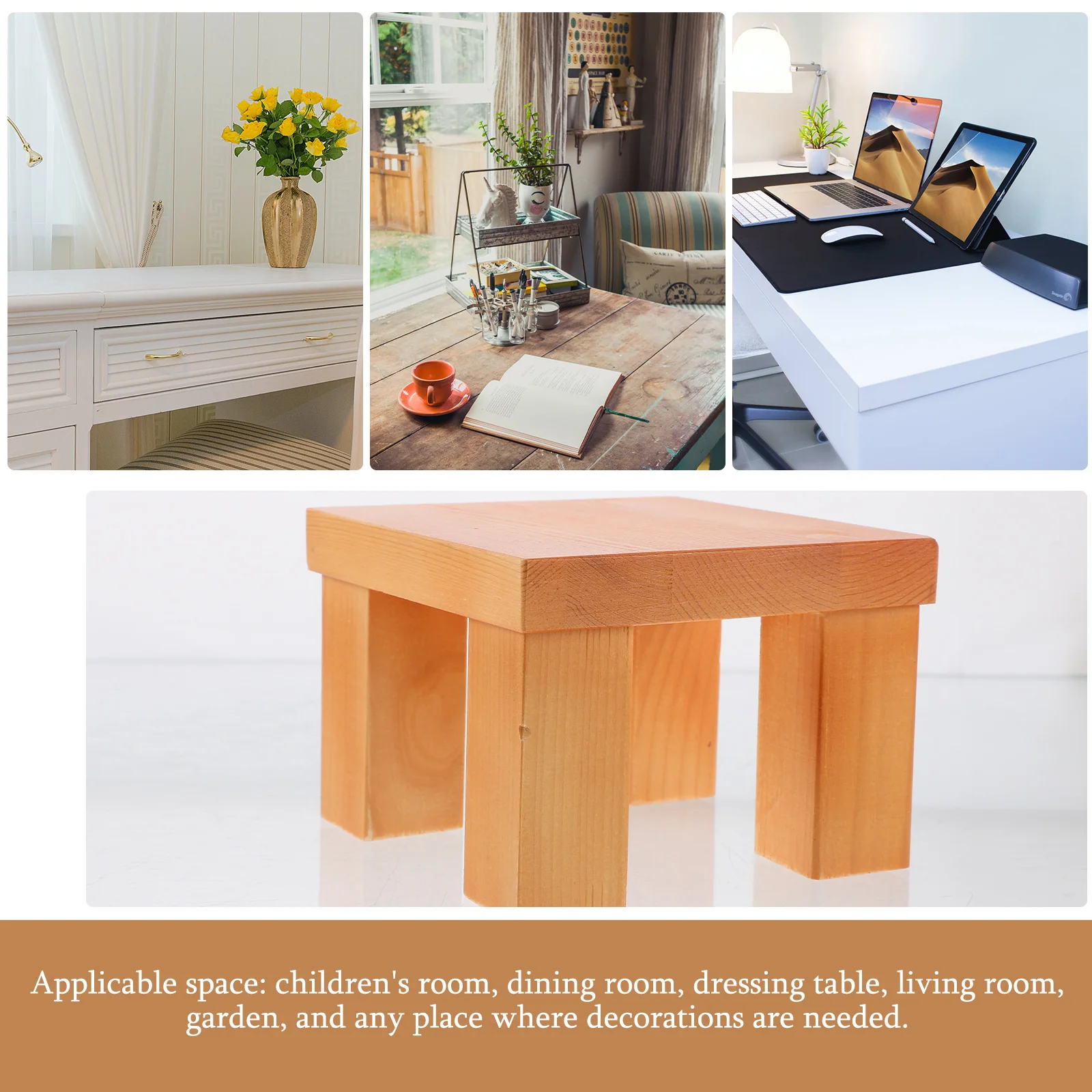 

Wooden Stool 14x14x10cm Mini Bench Decoration Jewelry St Photo Props Vanity Desk Khaki Lightweight Portable Kids Room Garden