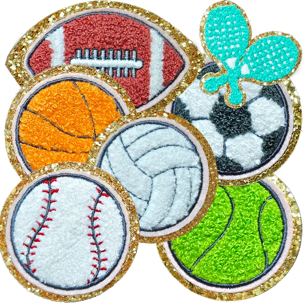 

Wholesale Iron-on Chenille Patch Sports Ball Patches Embroidered Baseball Volleyball Football Basketball for Hats Shirts