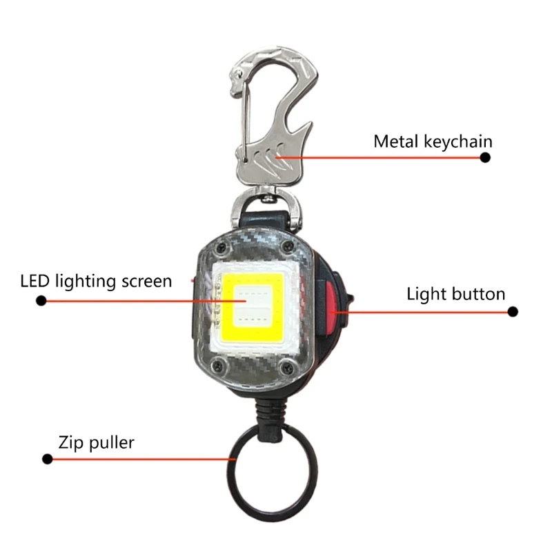 Adjustable Carabiner Clip LED Light Double Lighting Modes 81.5cm Steel Rope Portable Flashlight for Camping Hiking 37JD