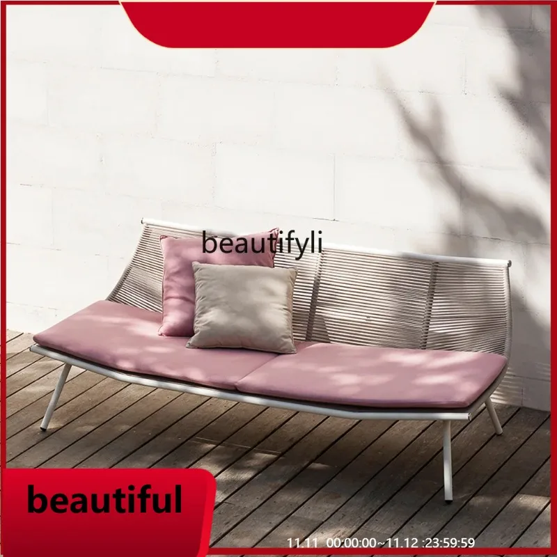 Outdoor Rocking Chair Recliner Rattan Woven Leisure Lazy Chair with Footrest for Homestay Courtyard Rocking Chair  H