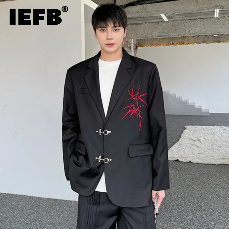 

IEFB Male Suit Jackets New Chinese Style Turn-down Embroidery Contrast Color Pockets Baggy Men's Blazers Casual Men Wear 9C4977