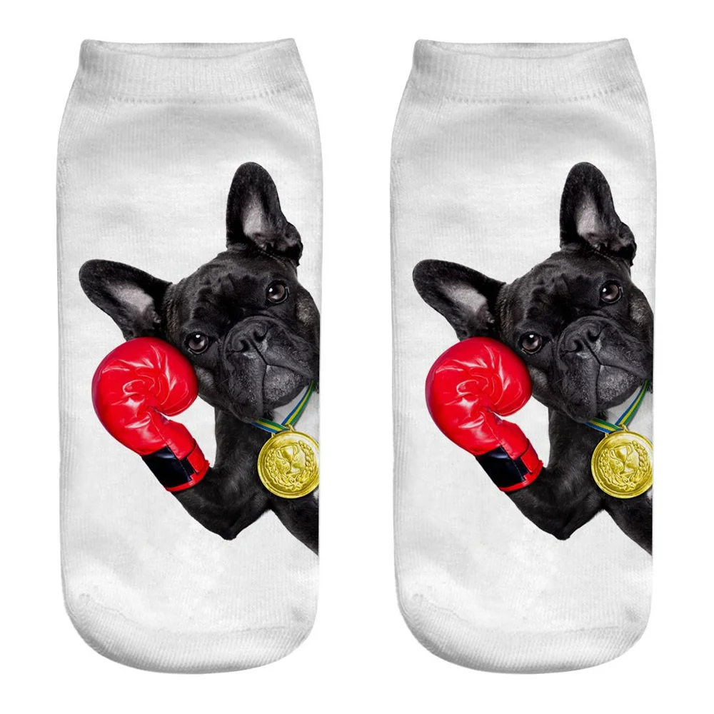 1 Pair New 3D Printed Cool Funny Cosplay Happy Dog Short Socks Casro Shepherd Bulldog Chihuahua Shiba Inu Pomeranian Poodle