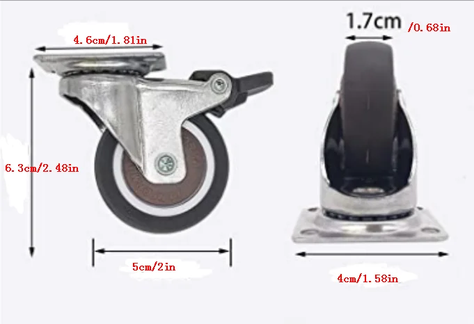 Imagem -06 - Rodas do Rodízio dos Peças para a Mobília Polegada Rodízios de Travamento da Placa do Giro com Freio Nenhuma Roda de Borracha do Ruído para o Armário Cômoda Tabela 4