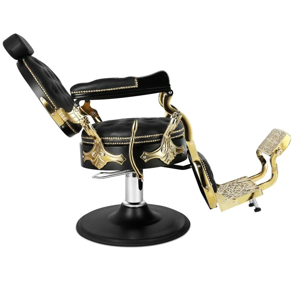 Aluminum gold barber chair China vintage hair salon chairs Comfortable king barber shop chairs