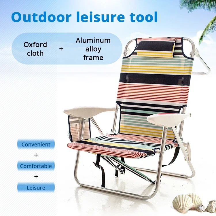 Upgrade High Load Classic Lay Flat Folding Backpack Outdoor Adjustable Reclining Camping Chair Beach Chair With Cup Holder