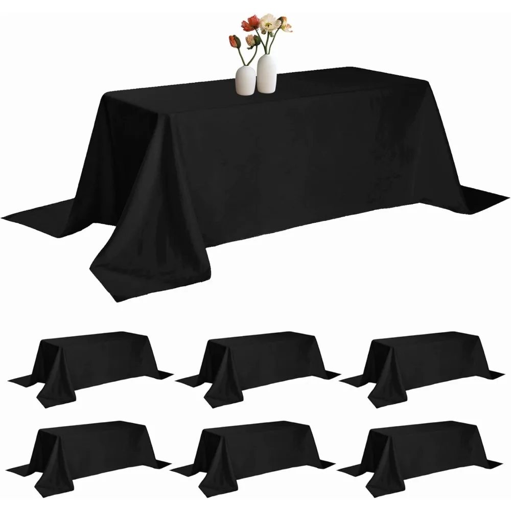 

Stain and Wrinkle Resistant 6-Pack Black Rectangular Tablecloths, 90 x 132 Washable Polyester Table Covers