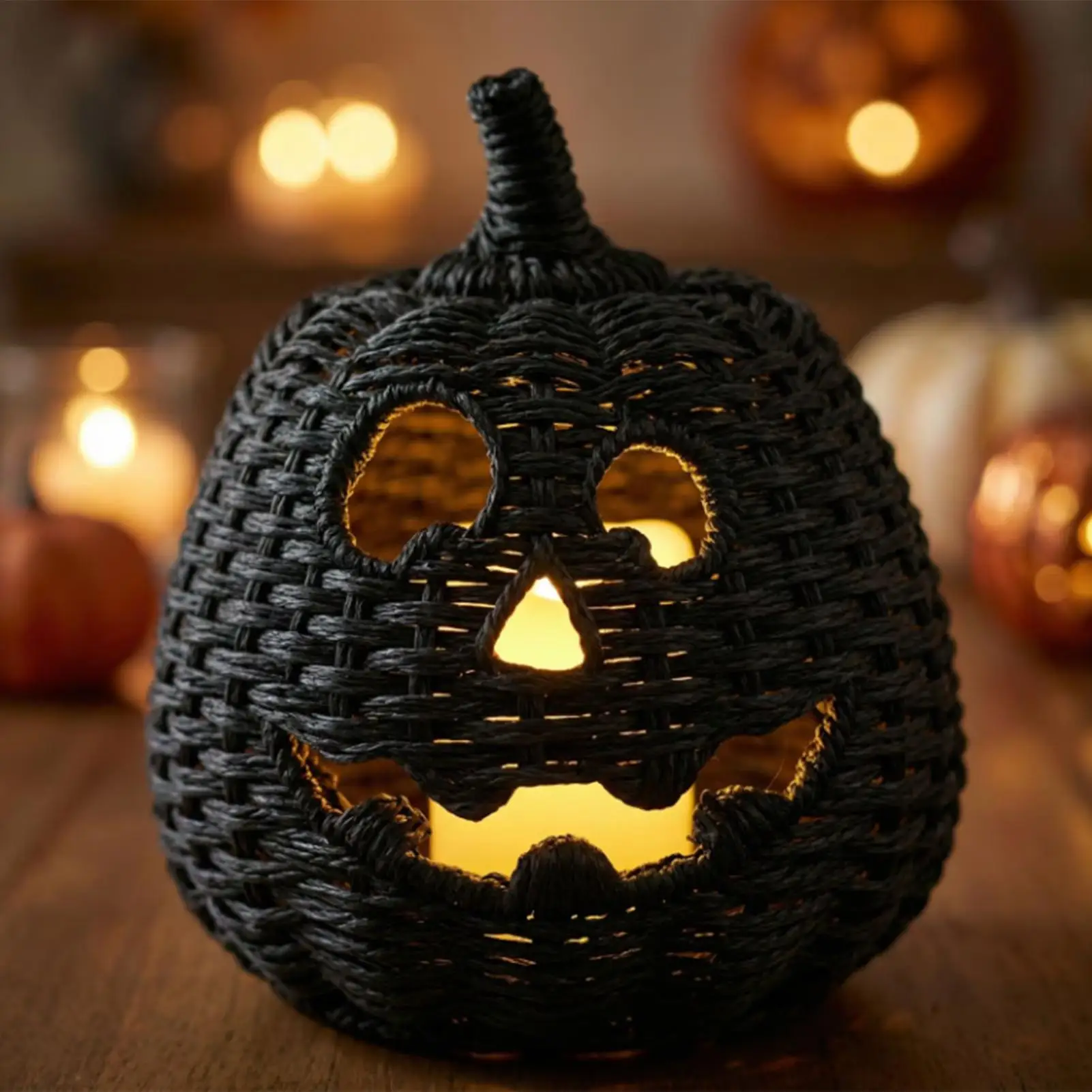 Halloween Pumpkin Candy Basket Woven Jack Lantern Trick Treat Bucket Halloween Pumpkin Pumpkin Baskets with witch's hat cover