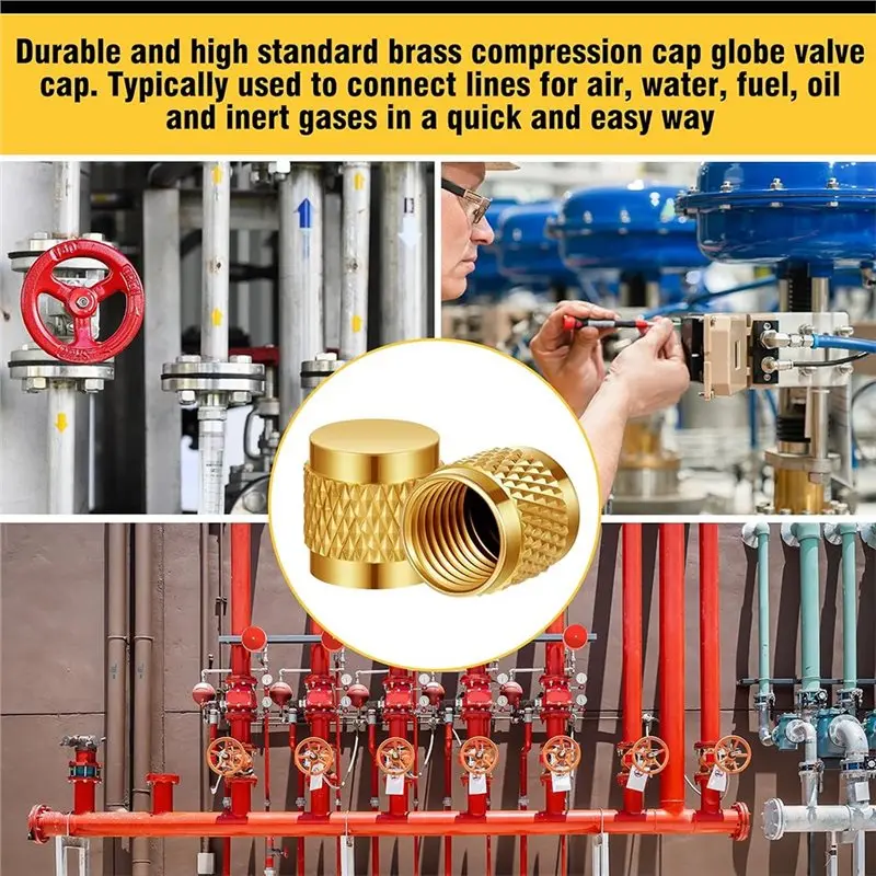 ABLN-1/4 Flare Brass Valve Caps 7/16-20 UNF HVAC Tool Bulk Set Refrigerator And Home Air Conditioner Parts