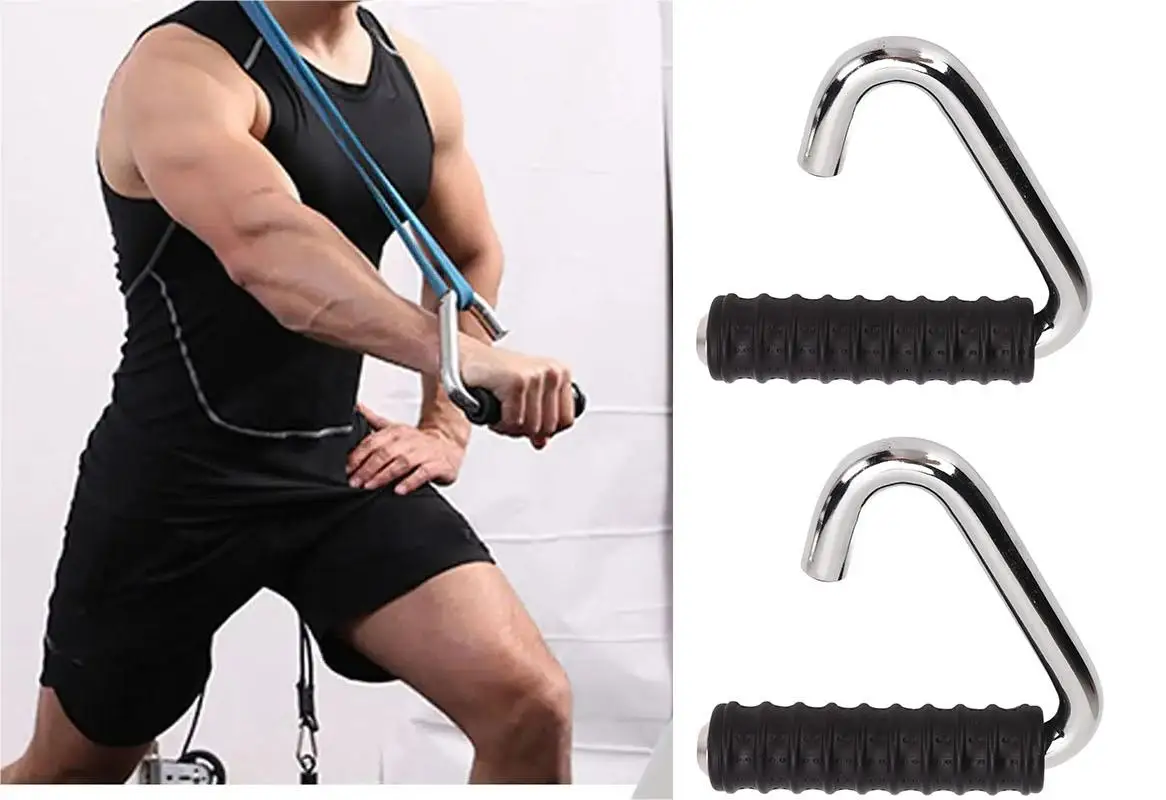 Heavy Duty Fitness Hook Handle, Grip C Shaped Universal Rubber Wrapped Training ,Pull Bar For Cable Gym Handle Fitness Equipment