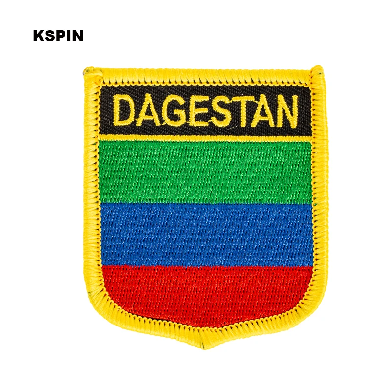 Dagestan 1 Flag Shield Shape Iron on Embroidery Patches Saw on Transfer Patches Sewing Applications for Clothes Back Pack C