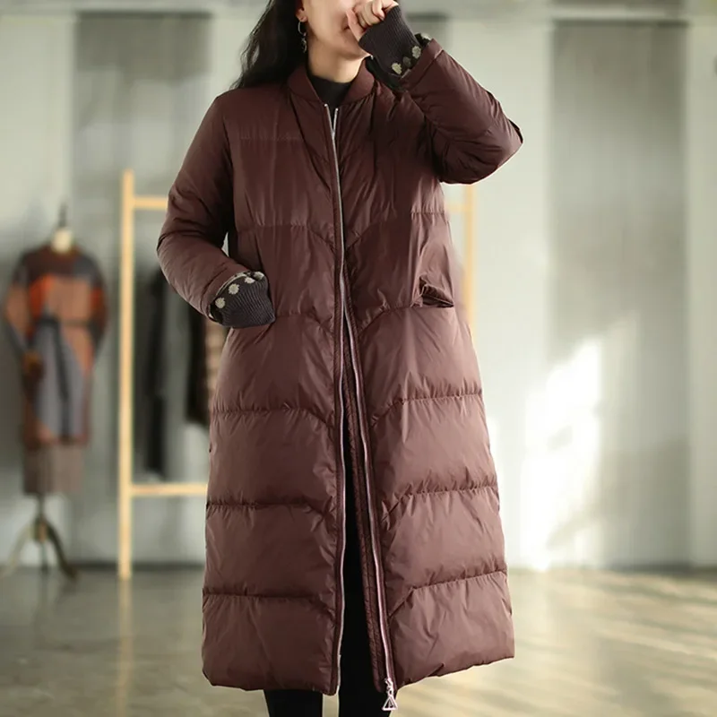 Schincompatible Baseball Down Jacket, Long Outwear, 90% White Duck Down, Oversize Coat, Style coréen, Hiver, Nouveau