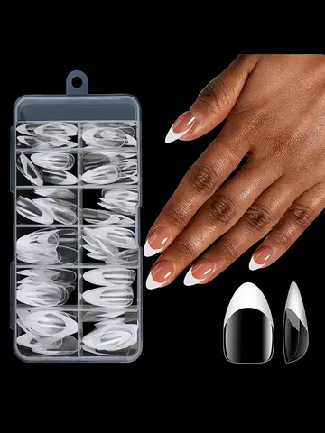 120pcs/Boxed Acrylic French False Nails Multicolor Square Almond Nail Tips Full Cover Removable Mixed Size Press On Nails