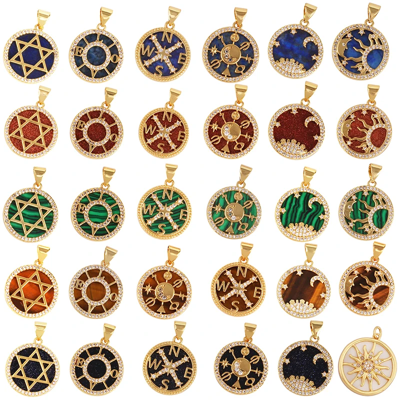 

Nature Stone Malachite Tiger Eye Lazurite Charm Pendant,18K Real Gold Plated ,Jewelry Necklace Bracelet Accessories Supplies M65