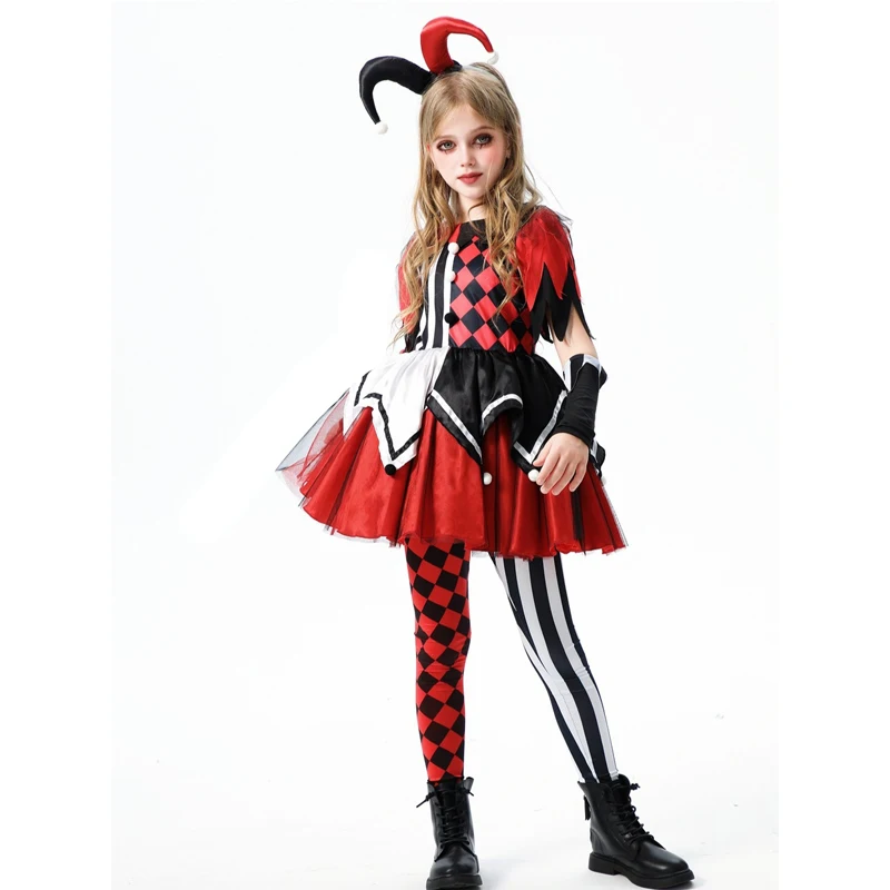 Girl Purim Naughty Clown Costume Crazy Film Harlequin Spooktacular Cosplay Carnival Halloween Fancy Party Dress