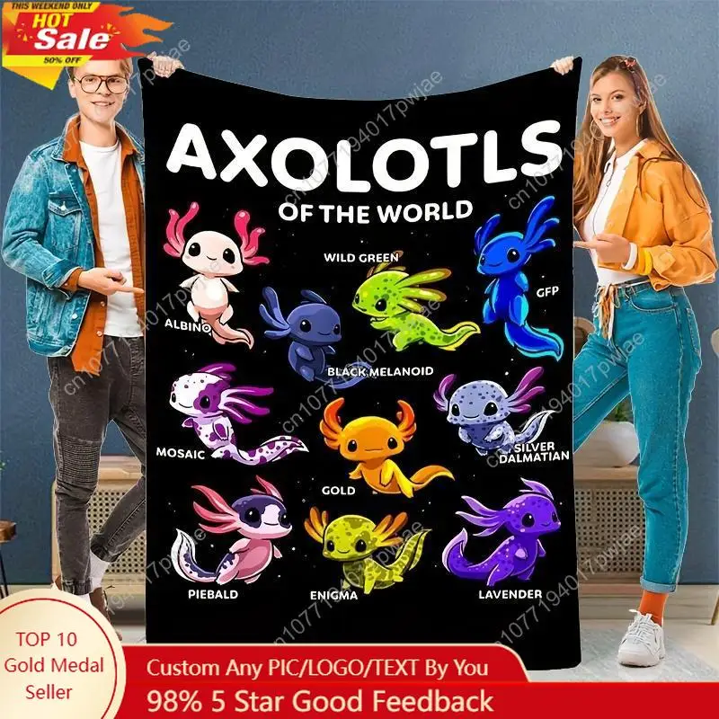 

Axolotl Themed Flannel Fleece Throw Blanket - Glam Style Machine Washable Tear-Resistant Stain-Resistant Knitted Custom blankets