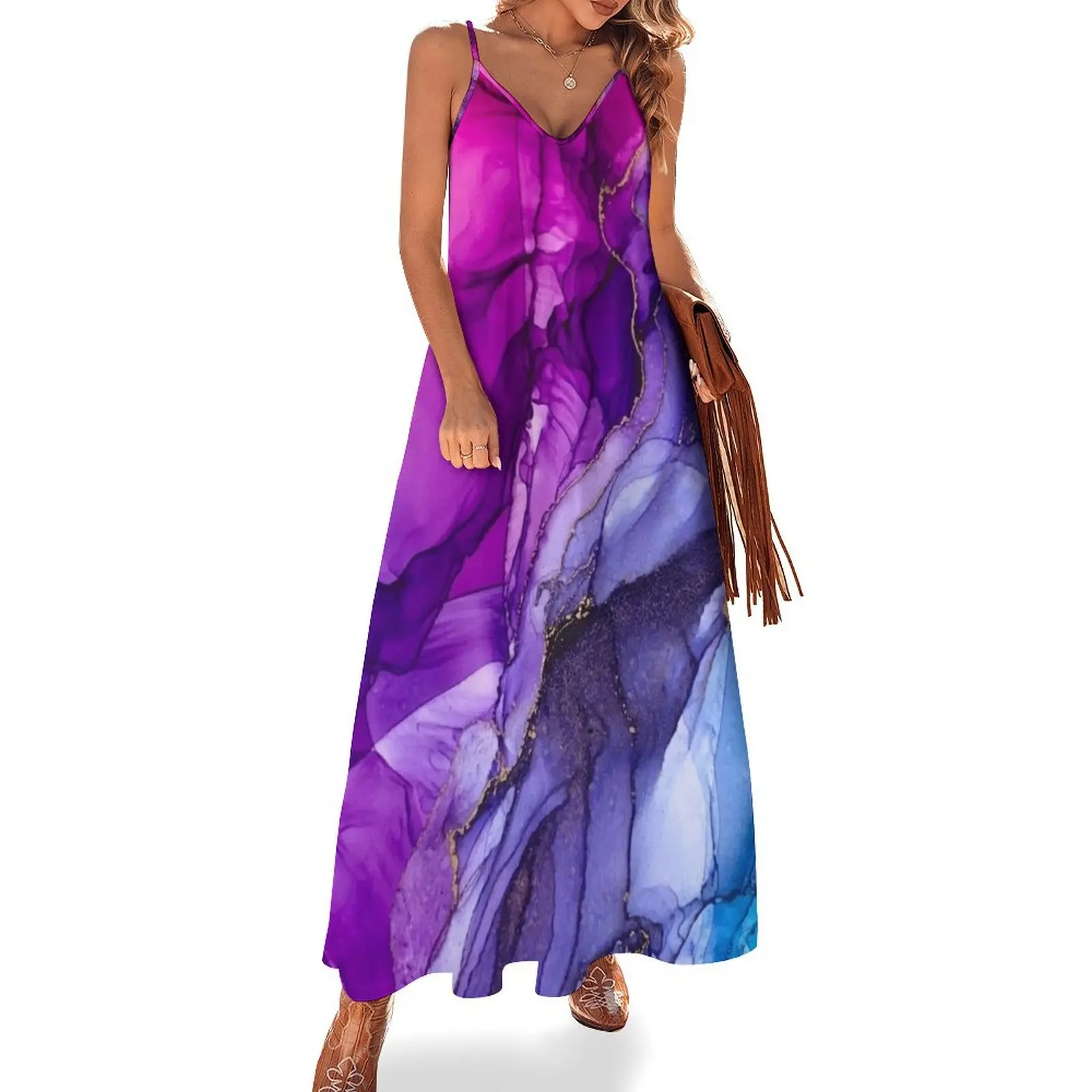 

Abstract Vibrant Rainbow Ombre Sleeveless Dress birthday dress women party dresses