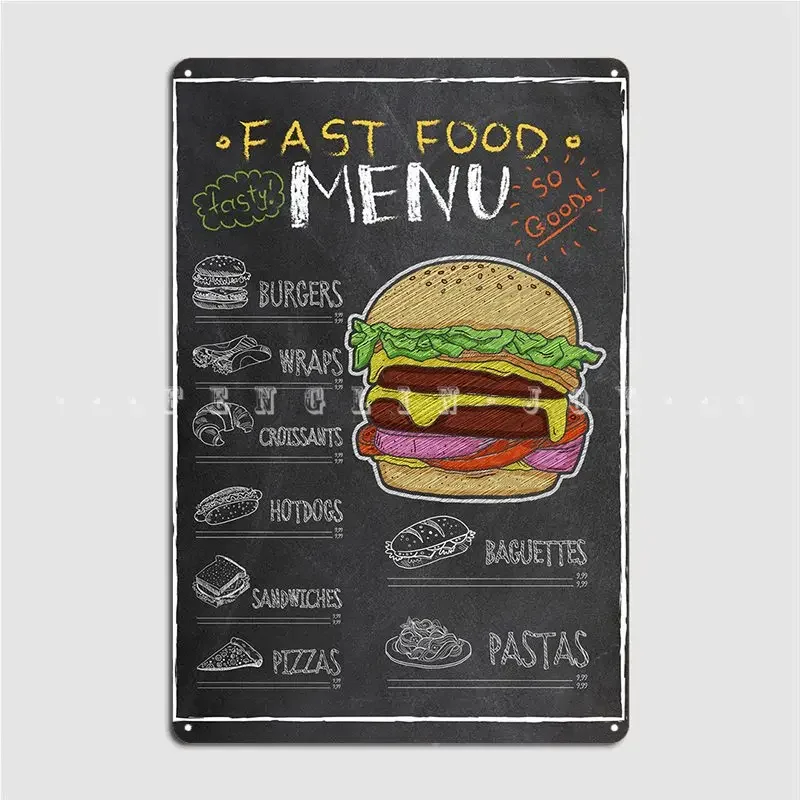 Hamburger Burger Food Menu Metal Plaque Poster Cinema Garage Wall Customize Wall Decor Tin Sign Posters