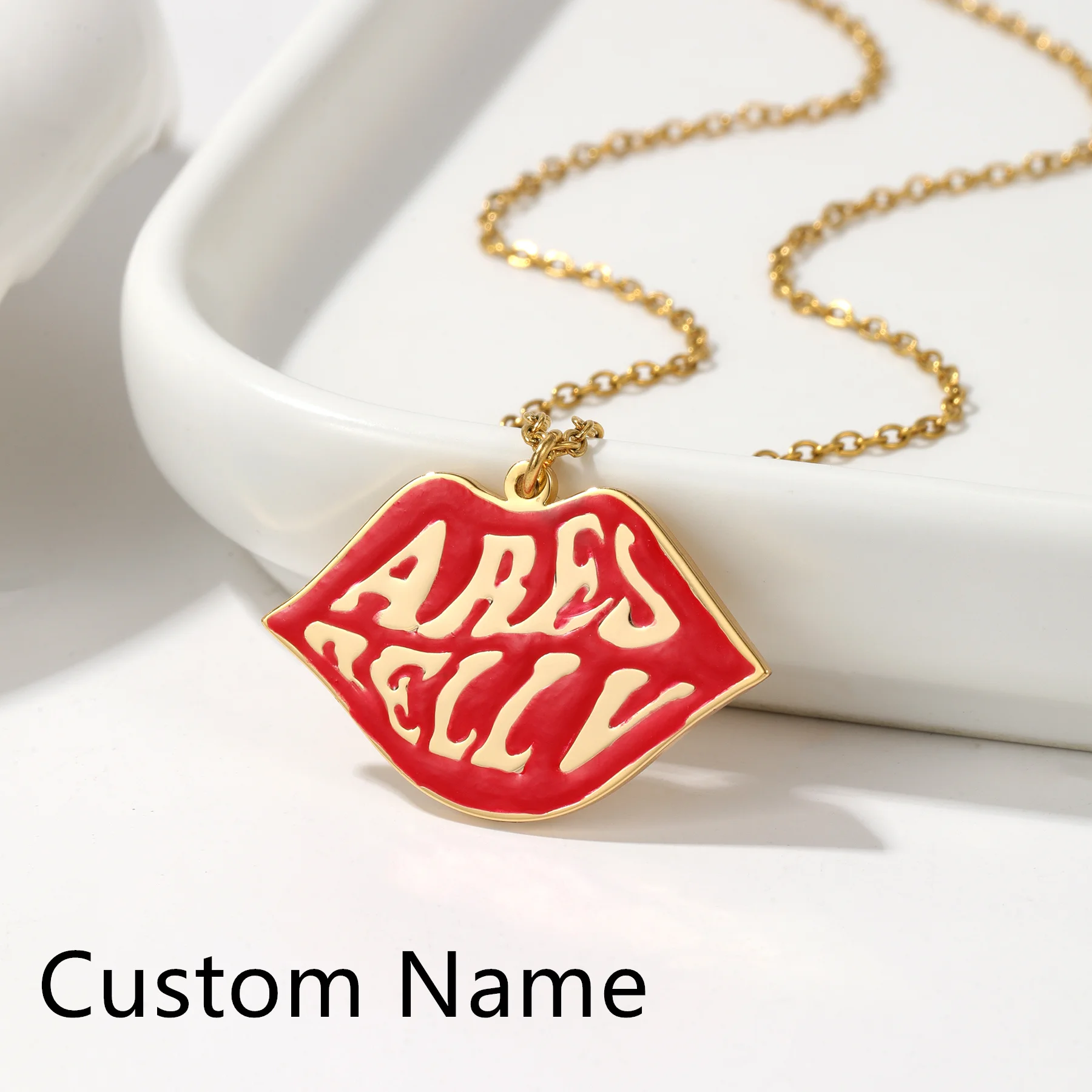 

Sexy Red Lips Customized Name Enamel Necklace Personalized Stainless Steel Design Oiled Girl Necklace Girlfriend Gift foe Women