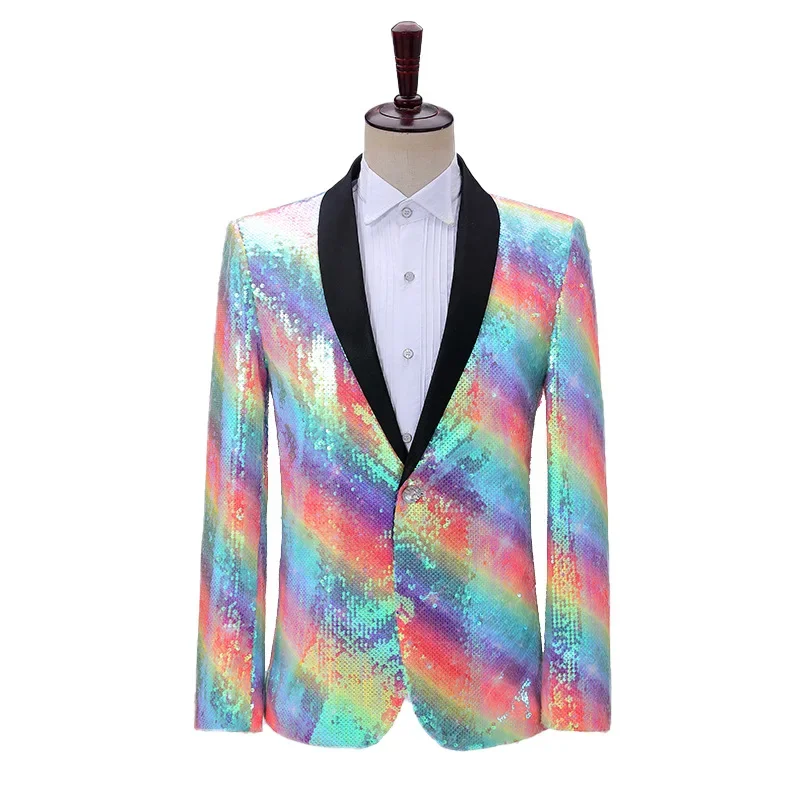 

Men Bling Shiny Colorful Sequin Blazer Suit Jacket One Button Luxury Weddings Party Dinner Prom Tuxedo Men Blazers Costume Homme