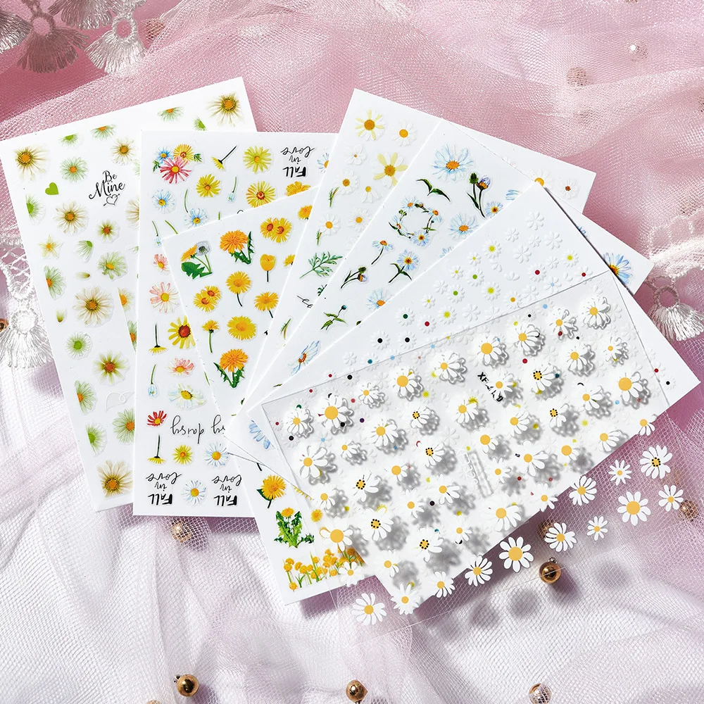 12pcs Flower Daisy Nail Art Sticker Decoration Manicure Acrylic white Flower Design Sticker Adhesive Decal Summer DIY Decor &Q71