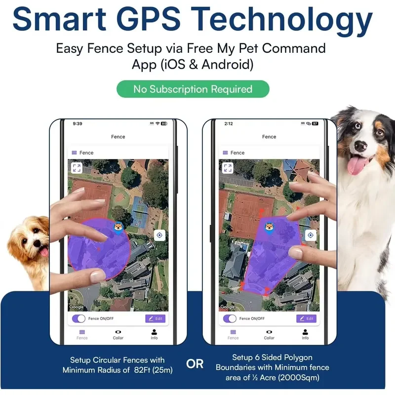 for My Pet Command GPS Fence No Subscription Wireless Dog Fence With App 6-Sided Or Circular Fences Tone Vibration Static