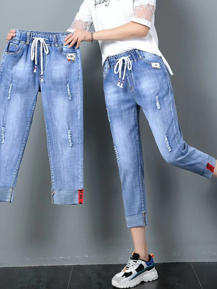spring-summer-thin-new-elastic-loose-dad-jeans-seven-five-lengthen-harlan-pants-slimming-effect-ear-covers-fashion-accessories