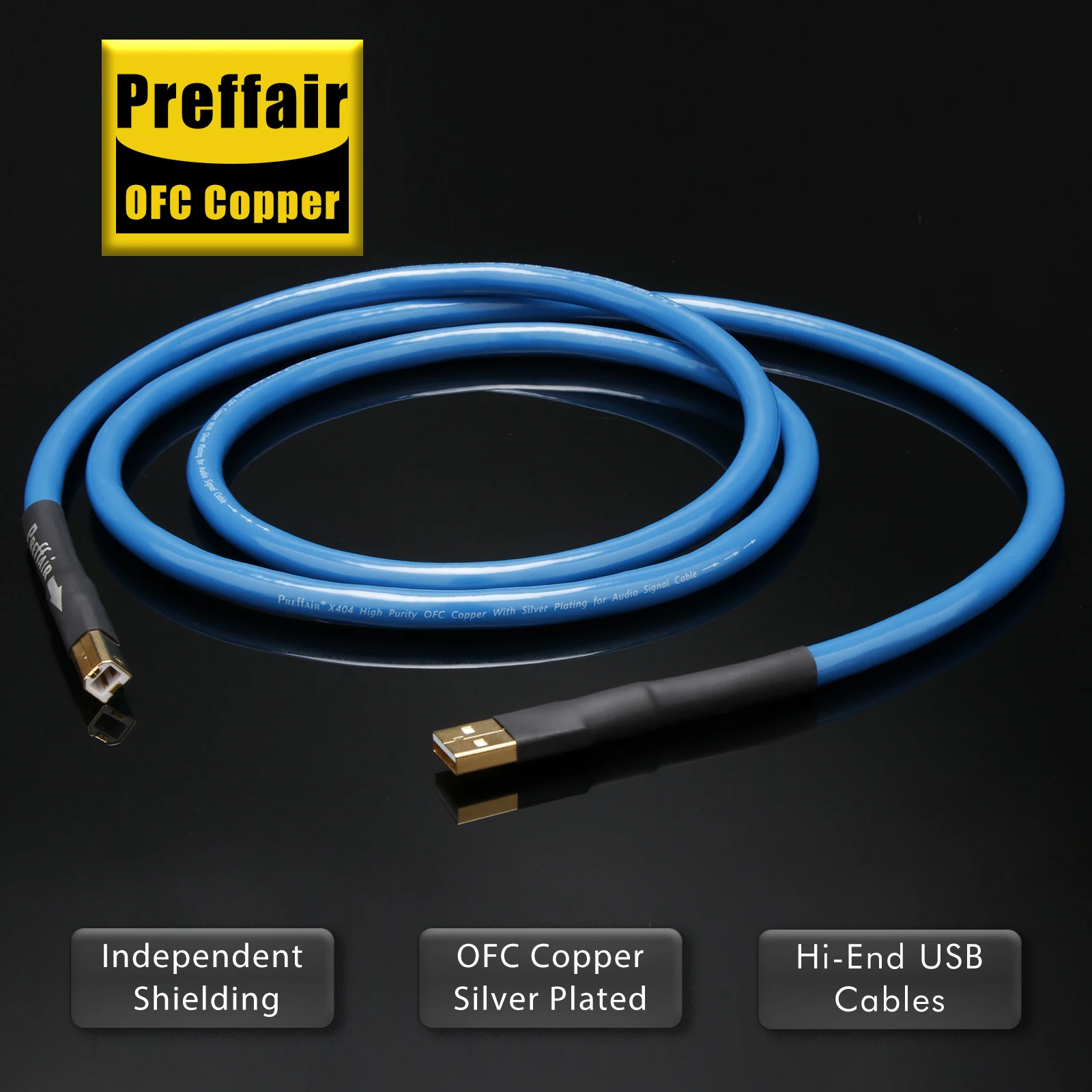USB 2.0 Cable Silver Plated USB Type A to Type B Printing Wire with 24K Gold Plated Double Layer Shielding Data Laptop Cable