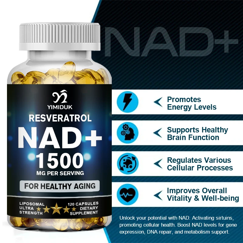 NAD Supplements, with Resveratrol, Nad Plus Boost Supplements - Supports Cellular Health, Anti-aging - 120 Capsules