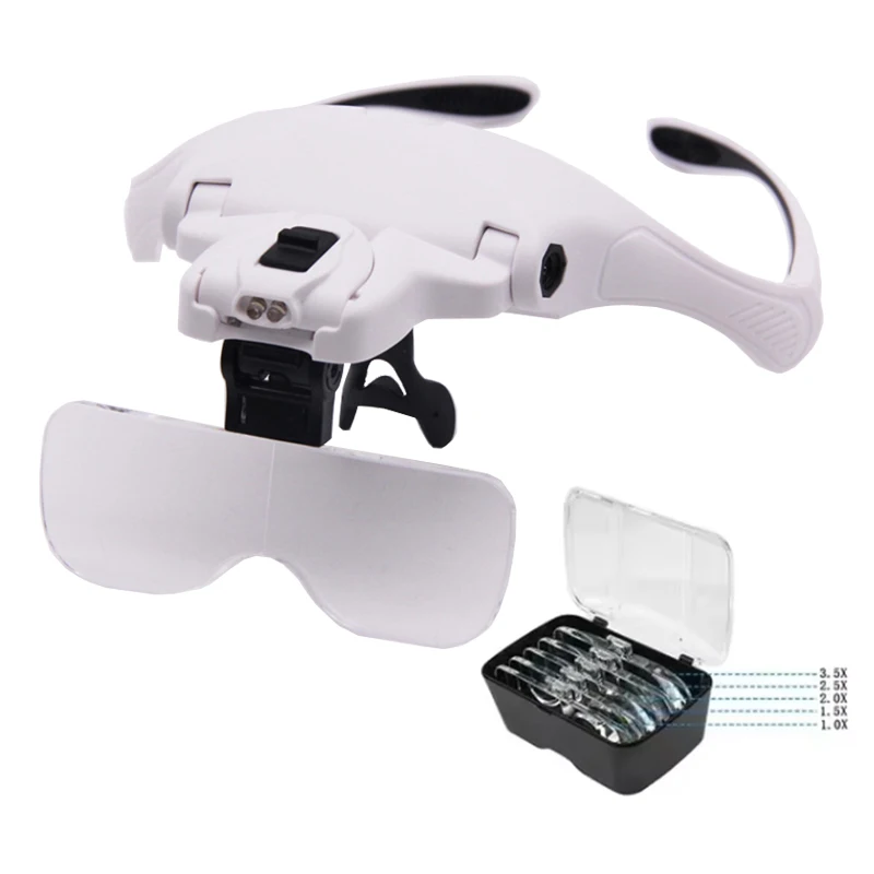 Lupen LED-Licht Lampenkopf Lupe Juwelier Stirnband Lupe Brillen Optisches Glas Werkzeug Reparatur Leselupe