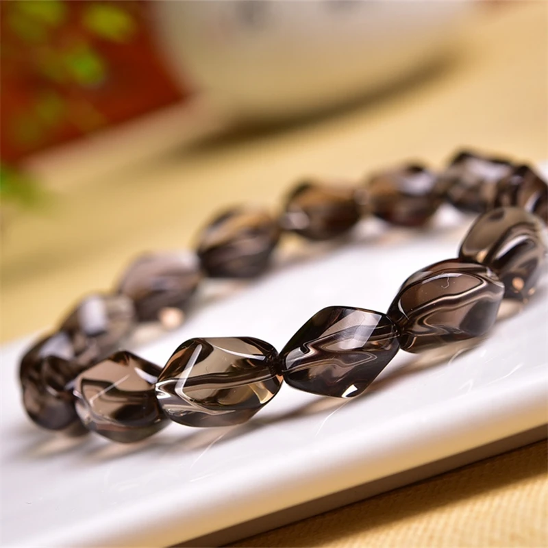 Natural Smoky Quartz S-shaped Bead Bracelet Charms Handmade Fortune Energy Bangle Mineral Woman Amulet Jewelry Gift 1PCS 8X14MM