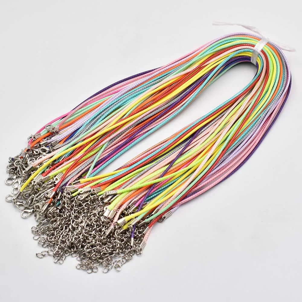 Großhandel 1,5mm 2mm 45cm 60cm Schwarze gemischte Wachslederschnur Halskette Seilkette Karabinerverschluss DIY Schmuckzubehör 100 Stück/Lot – Detail 5