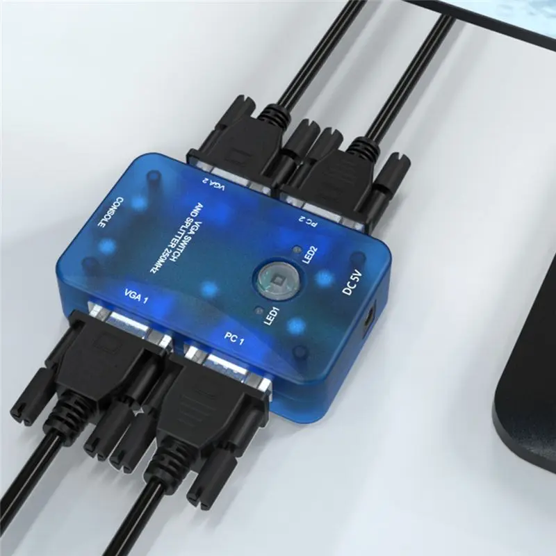 A31T VGA Splitter 2 Port 250MHz, VGA Switch Box 2 Input 2 Output 1920x1440, High-Definition Video Adapter for Monitor Projector