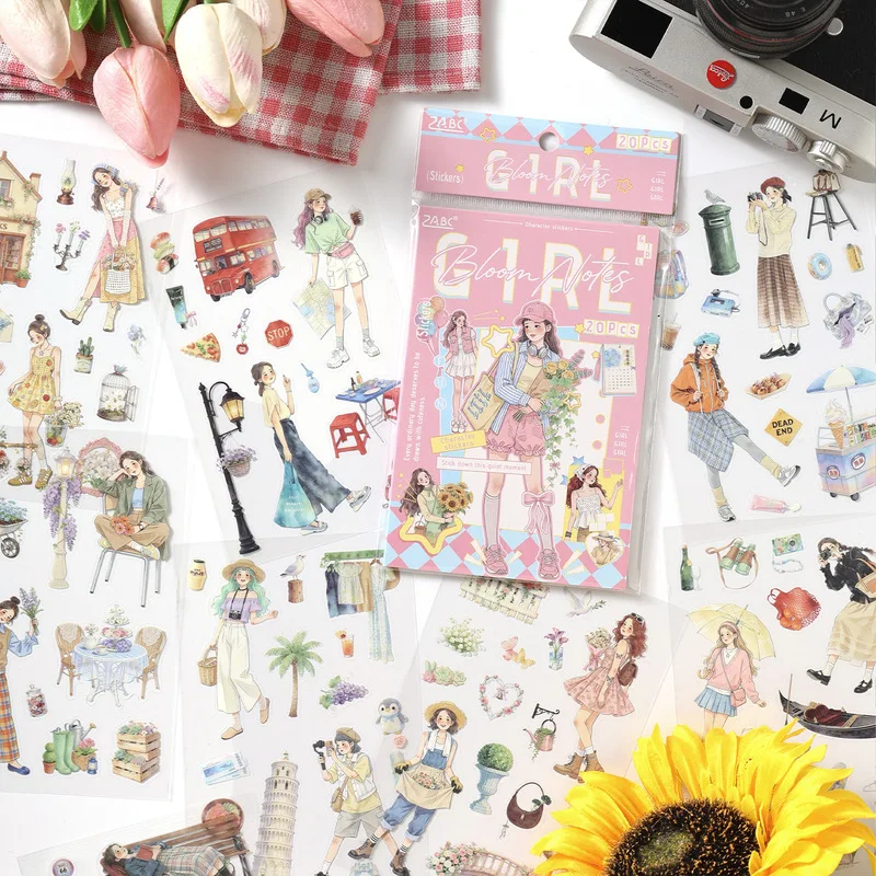 20Pcs Youth Daily Life PET Sticker Pack, Teen Boy Girl Character Scene Building Stickers, Daily Life Figure Decals for Scrapbook