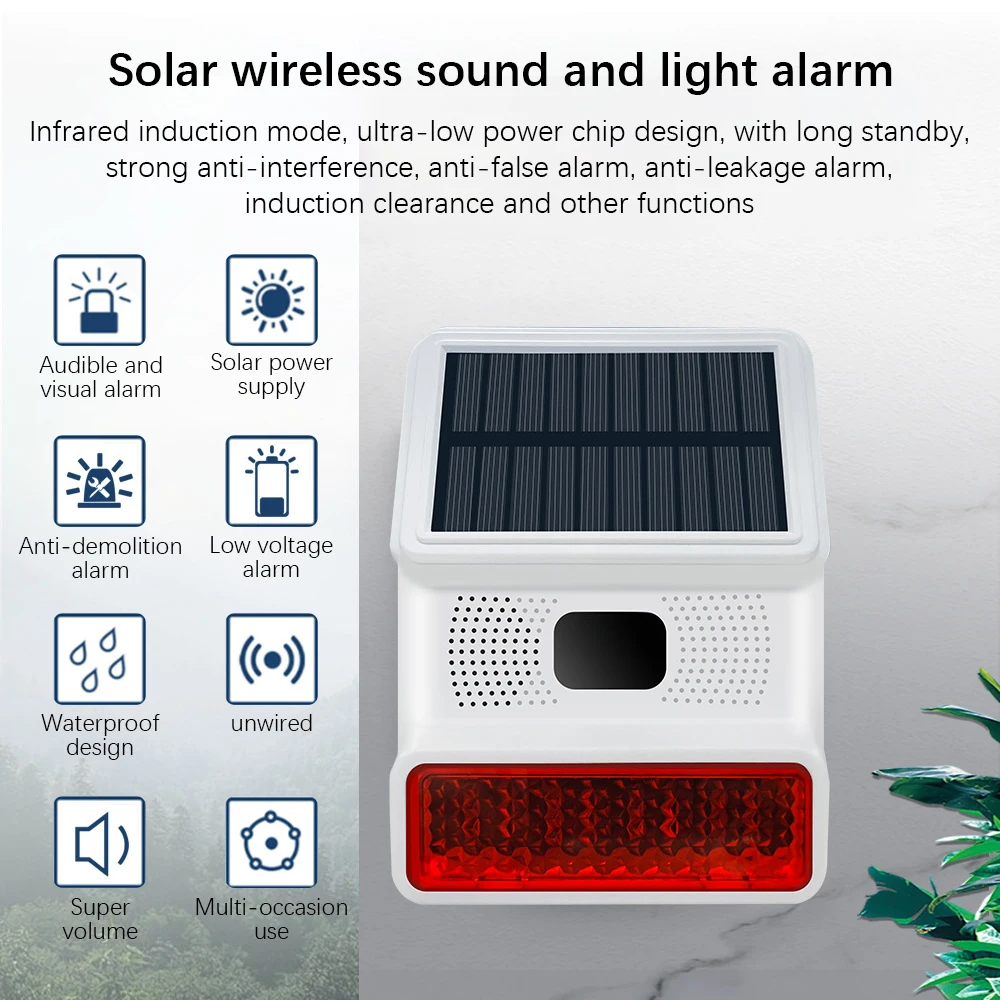 Solar Sound Strobe Light Alarm Infrared Induction Anti-interference IP65 Waterproof Solar Sound-light Alarm Signal