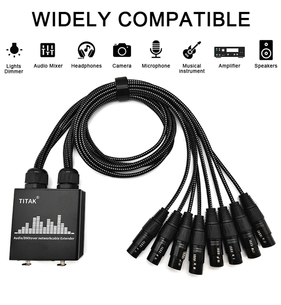 RJ45 CAT5 auf 8-Kanal 3-Pin XLR/DMX Audio-Extender DMX512 Netzwerk-Signalverlängerung für Live-Bühne, Tonstudio – Detail 6