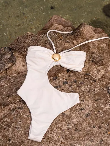 2025 Nieuwe Sexy Eendelig Badpak Badmode Vrouwen Hol Effen Wit Halter Badpak Beachwear Braziliaanse Monokini Vrouwelijke