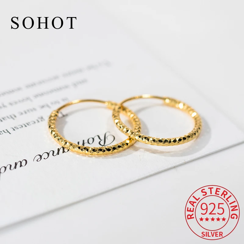 

Настоящие серьги-кольца из стерлингового серебра 925 пробы с позолотой 18 карат, сверкающие, модные, для женщин, минималистичные, изысканные ювелирные изделия, легкие роскошные аксессуары