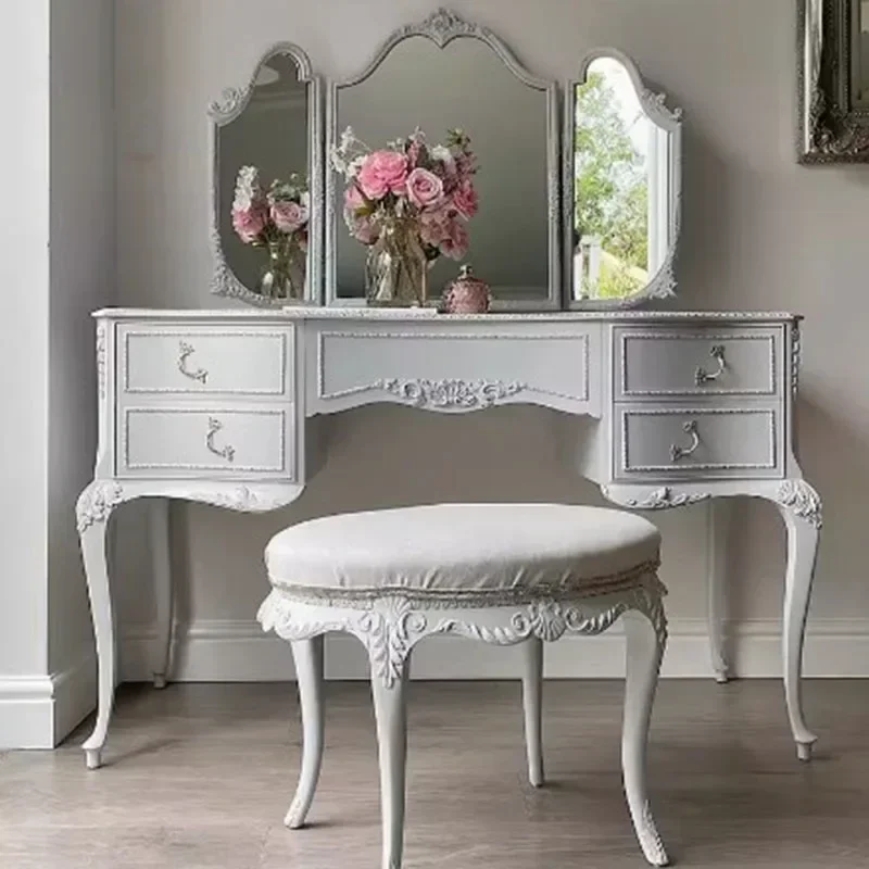 

Nordic Storage Vanity Table Drawers White Aesthetic Luxury Wood Modern Makeup Table Women Mesa De Maquillaje Dresser Furniture