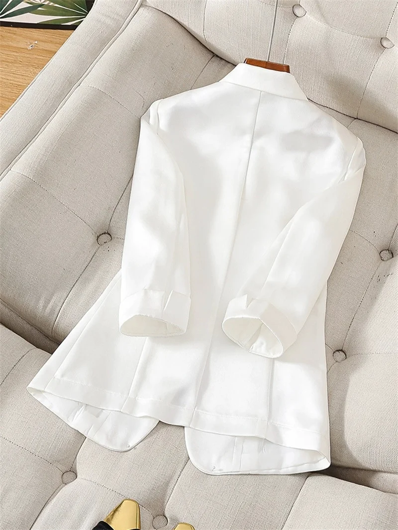 Lente Zomer Vrouwen Roze Jasje Nieuwe Zeven Kwart Mouw Dunne Blazers Vrouwelijke Casual Tops Dames Professionele Kantoor Jas