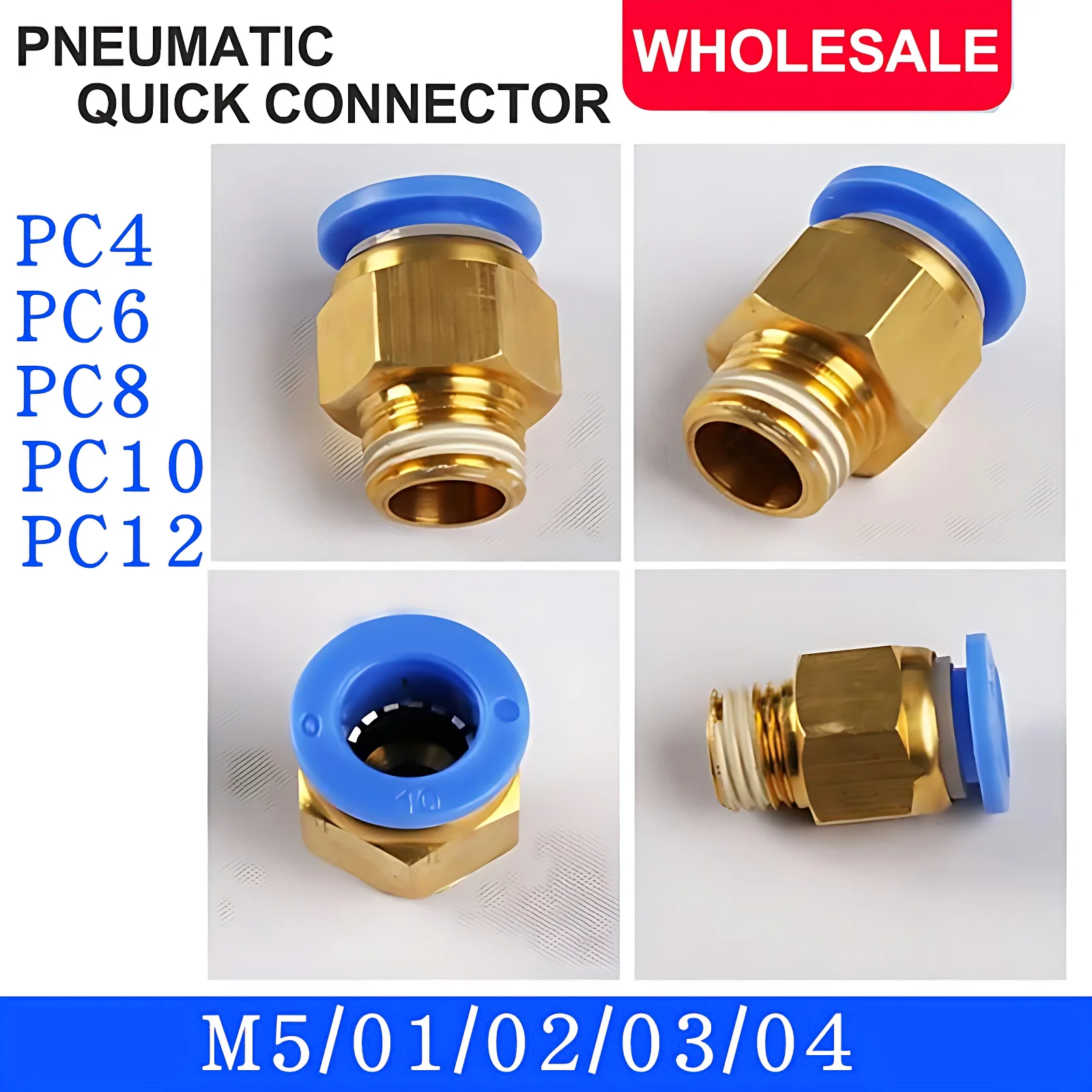 1000/50PCs Pneumatic Copper Quick Connector PC4-m5 PC6-02 PC8-04 Threaded Straight Pipe Quick Plug For Pu Hose,Nylon Tube,Etc