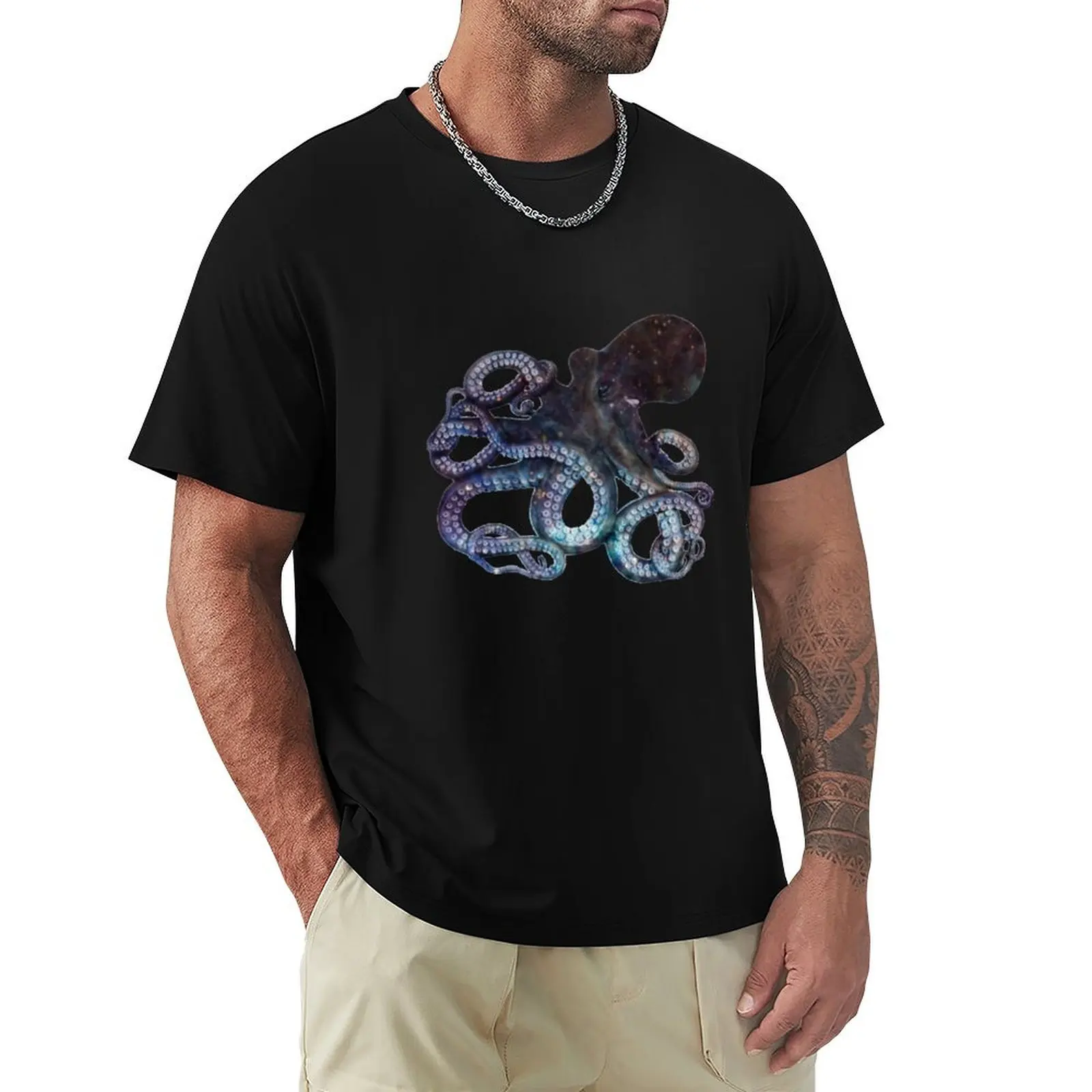 Space Octopus T-Shirt blue archive korean fashion rapper graphic tees vintage graphic tee fruit of the loom mens t shirts