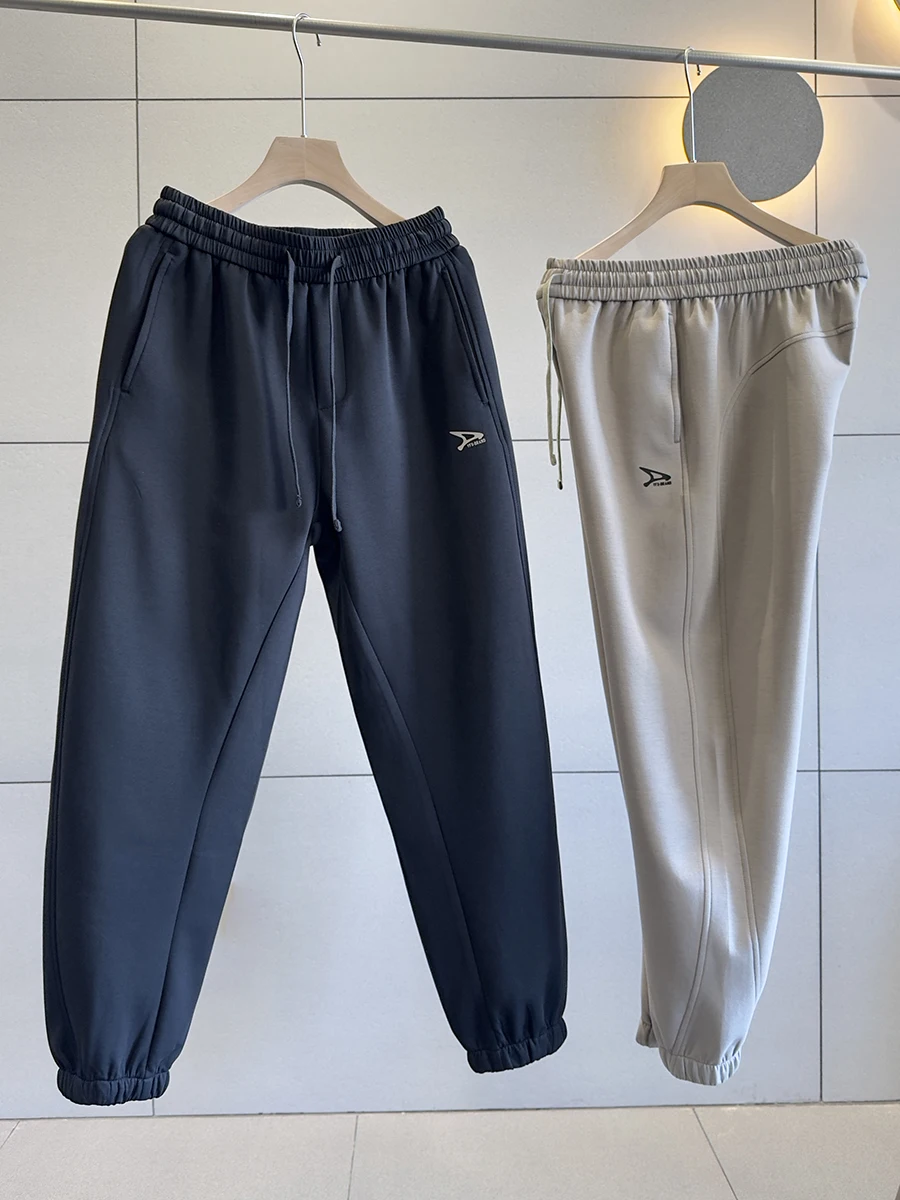 New Silky Q Elastic Fabric Men's Spring Autumn Straight Leggings Casual Sweatpants Loose Waist High Elastici Long Pants