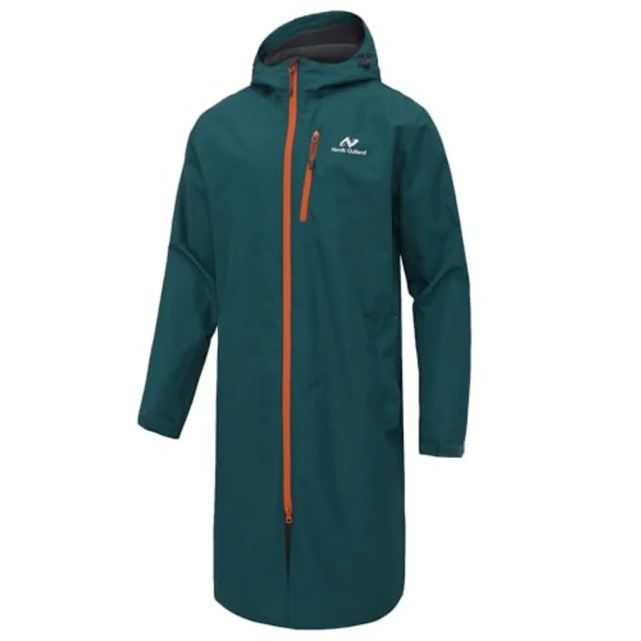 

NORDIC OUTLAND Rain Jacket Men, Waterproof Breathable Long Raincoat with Hood Mesh Lining, Windbreaker for outdoor activities