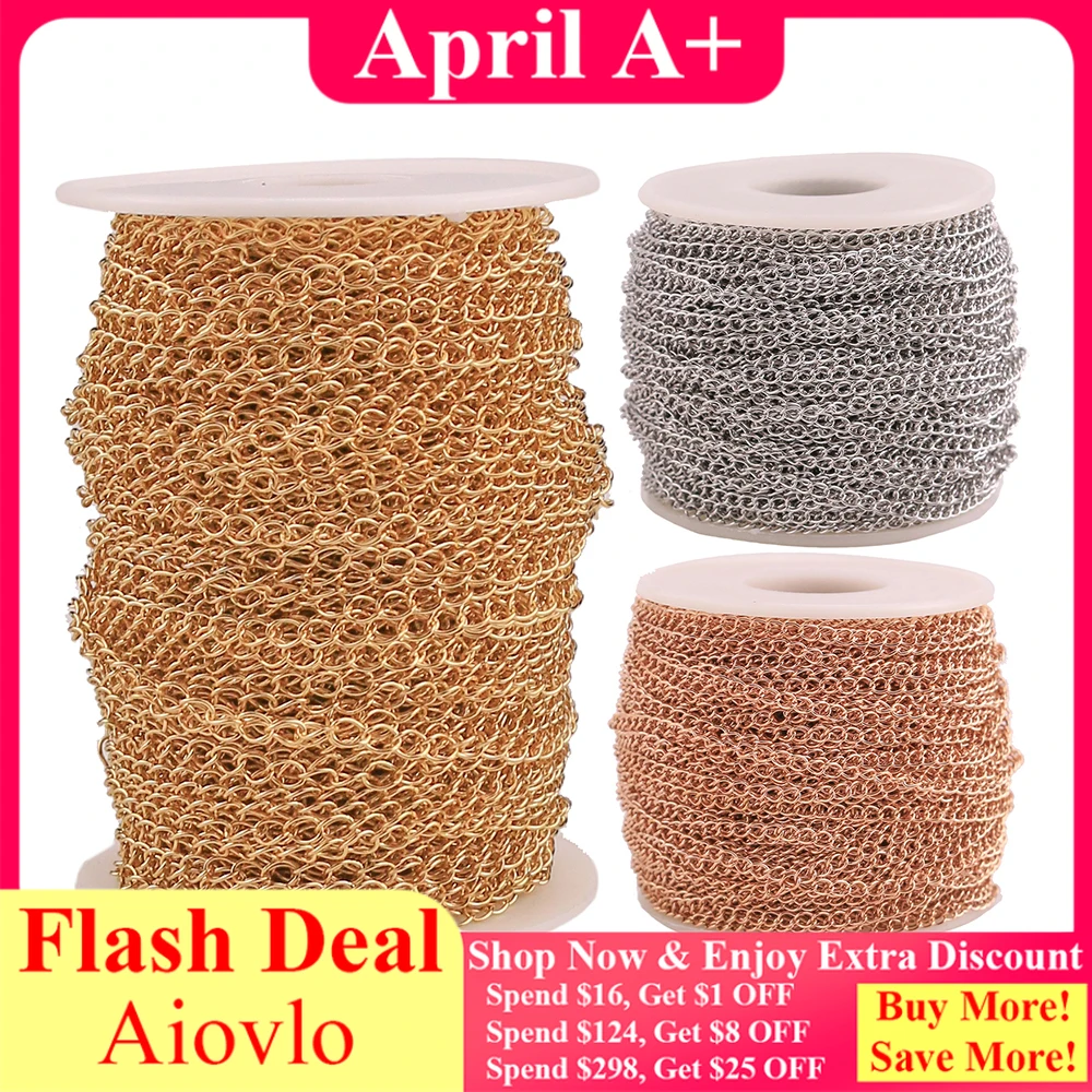 Chaîne en Acier Inoxydable pour la Fabrication de Bijoux, Extension de Réglage, en Vrac, Breloque en Queue, Collier de Largeur de 2,5, 3 et 4 mm, 2m par Lot