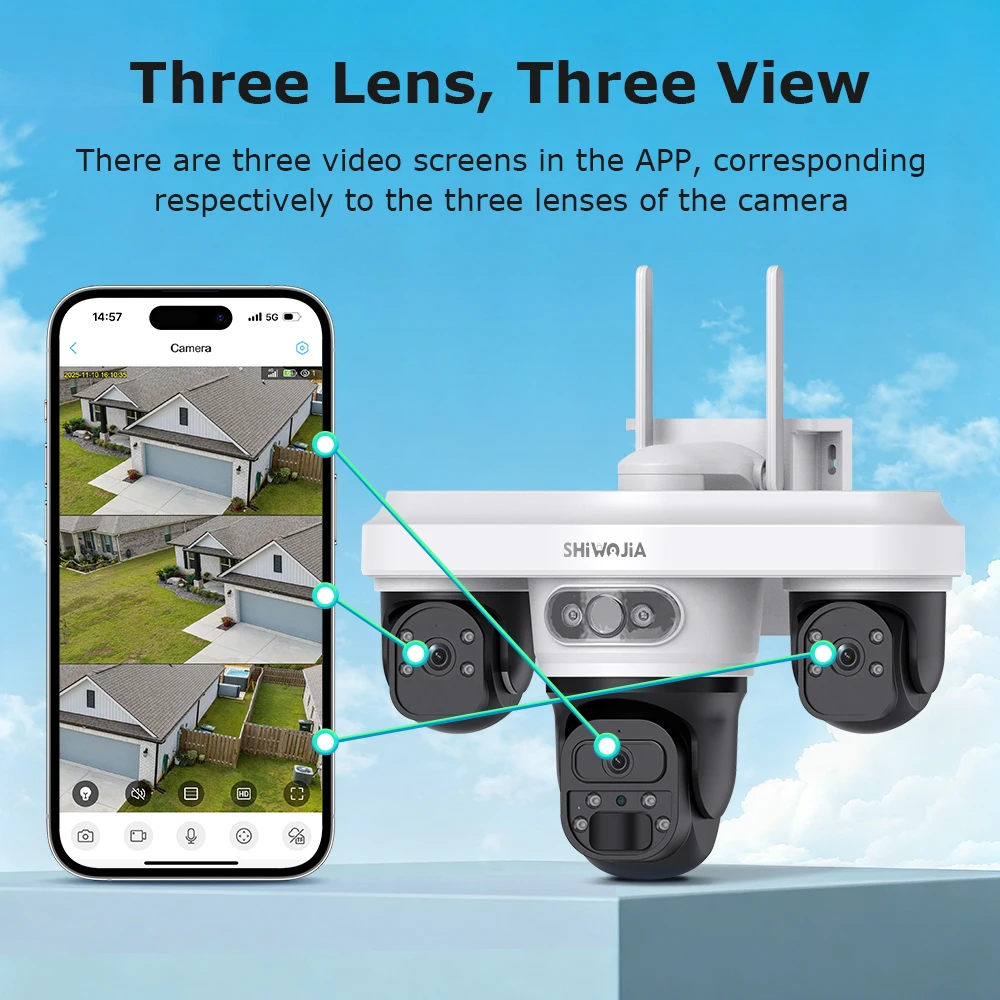 SHIWOJIA 15MP كاميرا تعمل بالطاقة الشمسية AOV 4G SIM ثلاثة شاشة واي فاي اللاسلكية في الهواء الطلق الأمن كاميرا متحركة 7/24 ساعة تسجيل الفيديو UBOXPRO #4