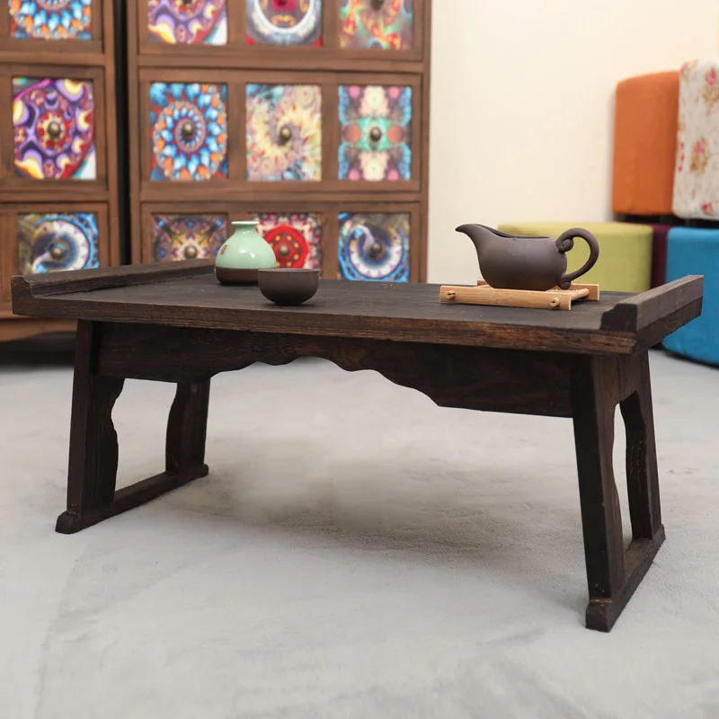 

Charred Paulownia Wood Folding Table Vintage Do Old Tatami Desk Compact Low Coffee Table for Bay Window Japanese Home Furniture
