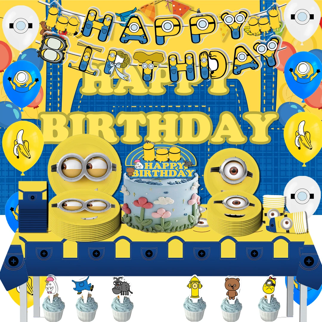 Hot movie Minions Birthday Party Cake decoration Supply Disposable Banner Hanging Flag Minions Balloons Set Birthday Decoration