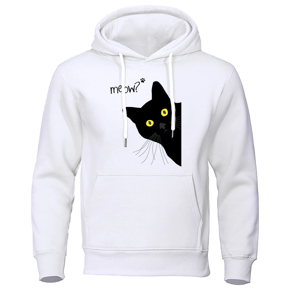 Meow Black Cat Hoodies Men Classic Oversized Round Neck Hoodie All-Match Creativity Tracksuit Quality Hip Hop Clothes For Men