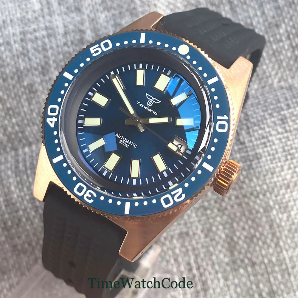 PT5000/NH35A Solid Bronze CUSN8 30ATM Men's Automatic Watch Tandorio 41mm Domed Sapphire Glass Date C3 Lume Hands Waffle Strap