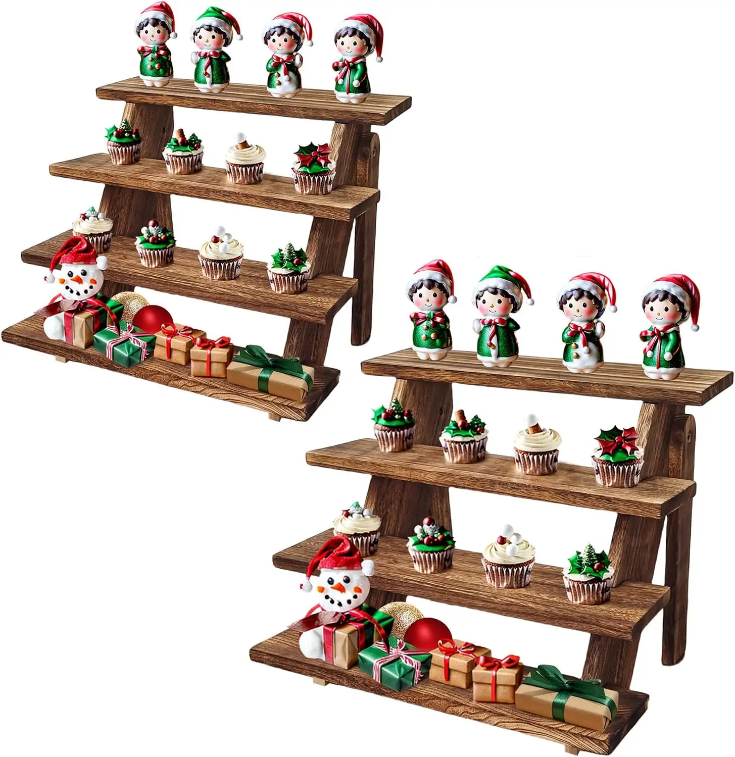 

4-Tier Wooden Cupcake Display Stand - Rustic Tool-Free Assembly for Parties & Home Decor
